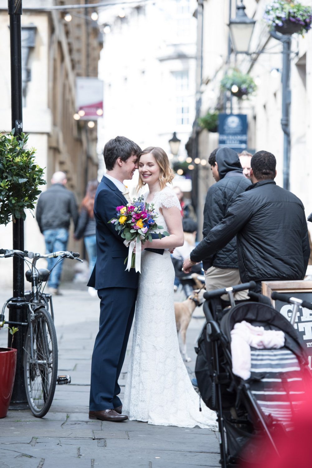 Bride and groom intimate wedding portraits in Bristol city centre, wedding photographer Bristol