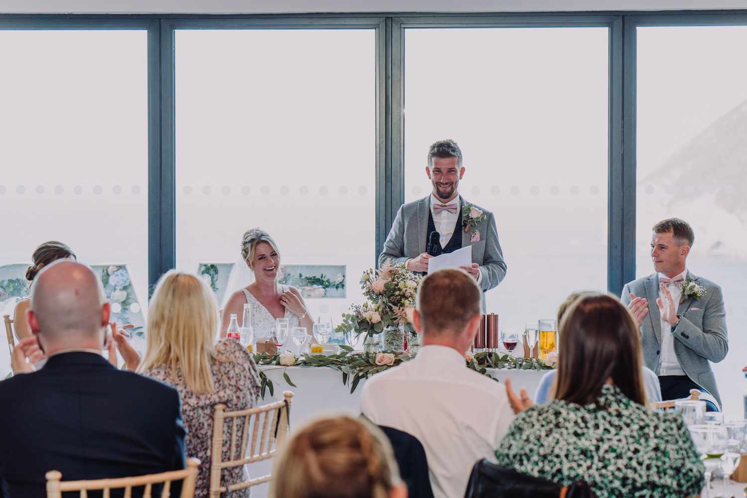 north devon coastal wedding with the wedding breakfast speeches